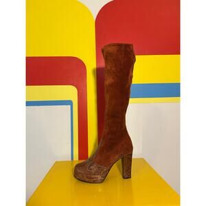 1970s 70s vintage rust suede snake platform boot 7 Terry de havilland disco glam